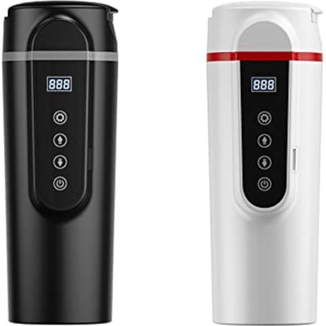Mug de voyage électrique chauffant pour voiture, 420 ml, en acier inoxydable, 12/24 V, pour eau chaude, café ou thé. Tasse isotherme avec réglage tactile de la température, noir. (1/3)