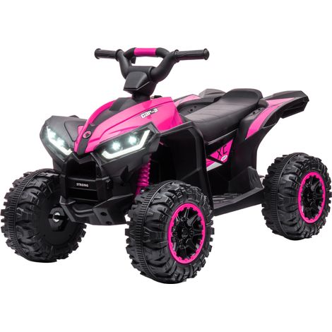 Quad électrique pour enfants, 12 V, 2 vitesses, grandes roues, klaxon et phares LED, 3-5 ans, rose