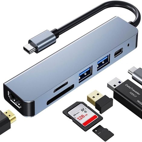Hub USB C - HDMI 4K@30Hz USB3.0 USB2.0 Lecteur Carte SD TF - Alimentation PD 87 W - Compatible Ordinateurs Portables USB C - 6-en-1 (1/5)