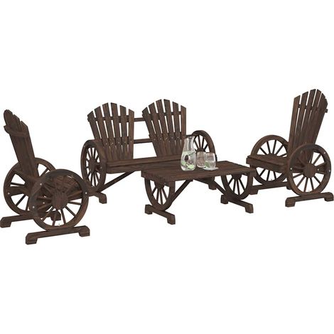 Salon de jardin 4 pièces en bois de sapin massif aspect brûlé, style Adirondack - PANGIVO (1/5)