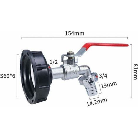 Robinet pour cuve 1000L - - Récupérateur d'eau de pluie - 2 pièces - Laiton et plastique PP - Résistant au gel (1/4)