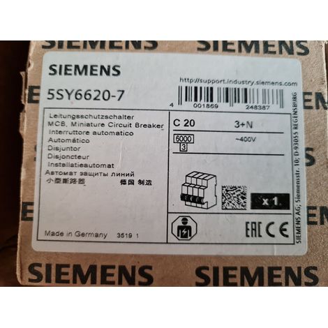 C 20A 3P+N SIEMENS 5SY6620-7 6kA DISJONCTEUR ( 4P )