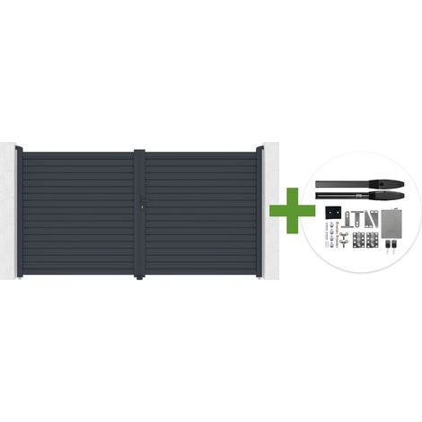 CALANCIA 3,5 m H. 180 cm Drehtor, graues Aluminium + HIKER B200 Motor