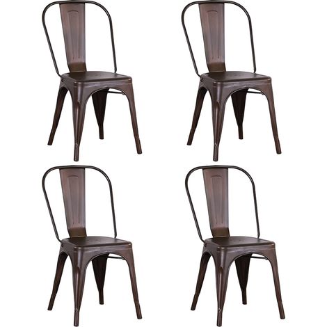 Yongqing – Lot de 4 chaises industrielles en métal avec dossier – Dimensions 85×46×43 cm – Finition laque de cuisson couleur rouille – Usage intérieur/extérieur (1/5)