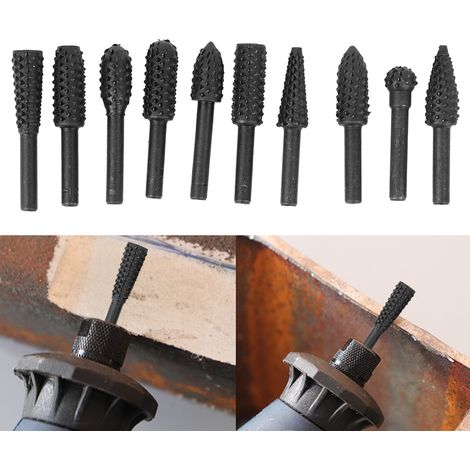 Jeu de 10 fraises rotatives électriques pour le travail du bois, outil de sculpture sur bois, tige de 3,2 mm (1/8 po) (1/5)
