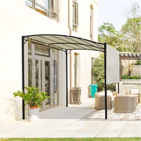 Pergola exterior con toldo abatible acero crema HAVRYA (1/4)