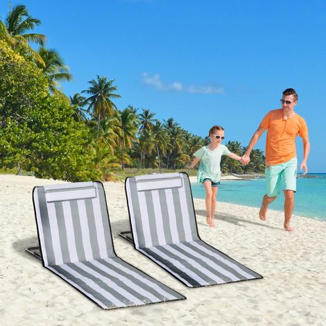 Tumbona plegable, tumbona de jardín con reposacabezas, silla de playa con respaldo ajustable en 5 posiciones, bolsa de transporte, gris claro.