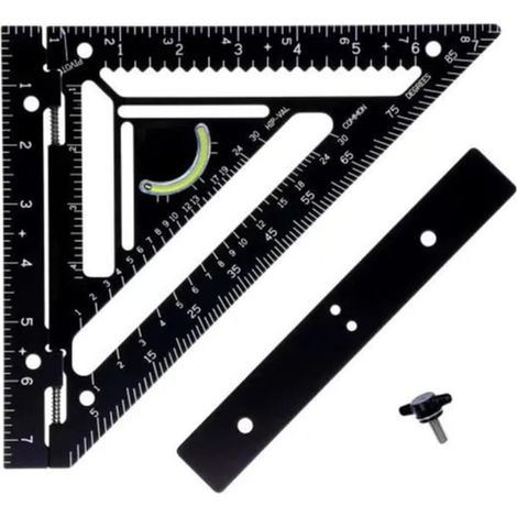 Outil de disposition carrée de charpentier, règle triangulaire en alliage d'aluminium de couleur noire, chevrons pour le travail du bois (1/5)