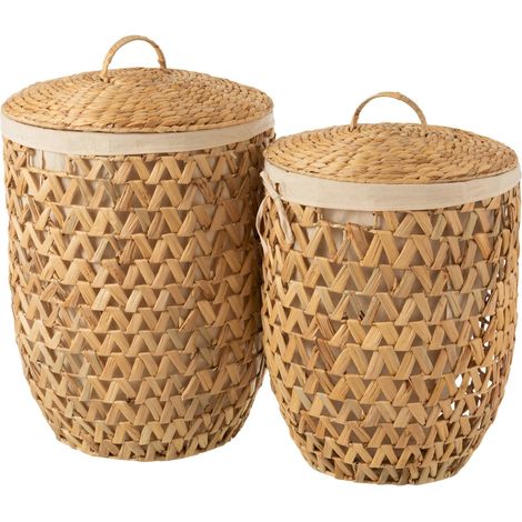 Panier à linge en jacinthe d'eau naturel avec couvercle - Naturel jacinthe d'eau tressée (1/3)