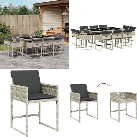 11-tlg. Garten-Essgruppe mit Kissen Hellgrau Poly Rattan - Gartenmöbel - Essgruppe - Gartenset - Outdoor Möbel - Terrassenmöbel - Home & Living (1/5)