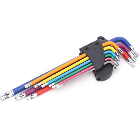 Jeu de 9 clés hexagonales extra longues Torx colorées (1/4)