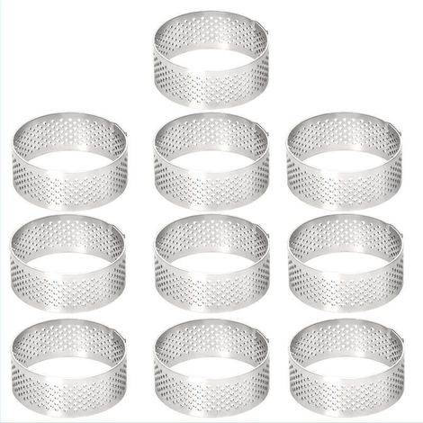 10 Pièces Cercles à Pâtisserie en Acier Inoxydable, Diamètre 5 cm, Moules à Mousse avec Trous pour Gâteaux, Tartes et Quiches (1/5)