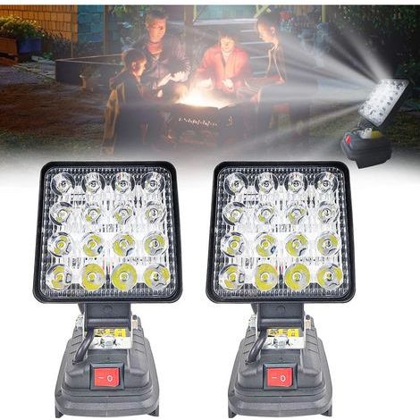 Lampe de Chantier 27w Portable Multifonction pour Extérieur Large et Longue Portée 2 Pcs, pour Garage Souterrain, Camping, Compatible avec pour Makita 14v 18v Li ion Bl1860 Bl1850 (Senza Batteria) (1/5)