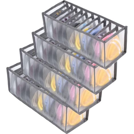 Quattro sacchetti portaoggetti pieghevoli, scatola organizer per biancheria intima, per riporre reggiseni, mutande, calze, cravatte, sciarpe e scialli - grigio (1/3)