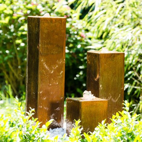 KÖHKO® Wasserspiel aus Cortenstahl mit LED-Beleuchtung „Brasilien“, Höhe 15–30–45 cm, Gartenbrunnen, Artikelnummer 31001 (1/4)