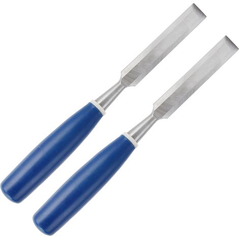 Ensemble de 2 ciseaux à bois haute dureté avec manche bleu pour le travail du bois : ciseau plat, ciseau à rainurer, 2,5 cm (1 pouce). (1/5)