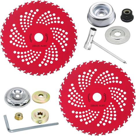 Lot de 2 lames de débroussailleuse de 22,9 cm x 36 dents en carbure de tungstène avec kit adaptateur universel, lames pour débroussailleuse, débroussailleuse, désherbeur (1/5)