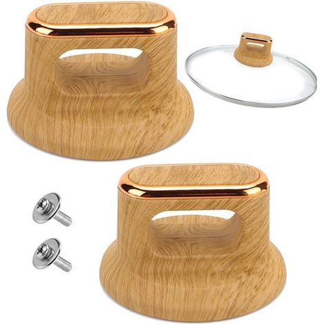 2 piezas, Pomo para tapa de sartén, Pomos de repuesto, Asa para tapa de olla, Resistente al calor y universal, Pomo resistente al calor, Madera (1/5)