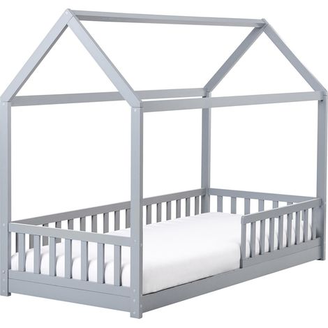 Kids Bed House Pine Wood COSSAYE 90 x 200 cm (EU Single) Grey