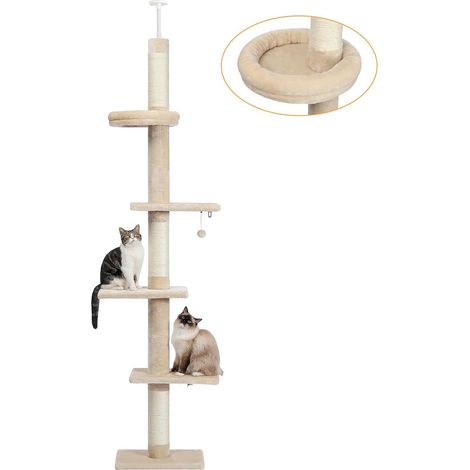 Cat Tree Tour à 5 niveaux pour chats du sol au plafond, hauteur réglable, lit confortable, boule suspendue pour chats d'intérieur / chaton (1/5)