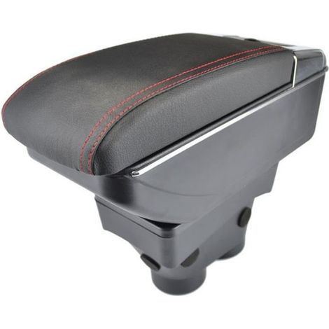 Accoudoir De Console Centrale En Cuir Noir avec double couches Spécifique pour Peugeot 208 2013-2018(avec des coutures rouges)