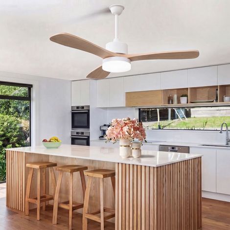 Ventilador de Techo con Luz, Ventilador de Techo, Regulable, 106cm, 3 Aspas de Madera, 6 Velocidades, para Cocina, Dormitorio, Salón