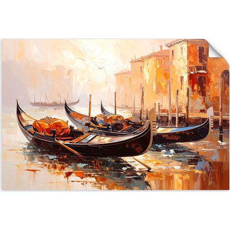 Selbstklebendes Poster – Wandsticker Gondeln in Venedig Beige 120x80 cm