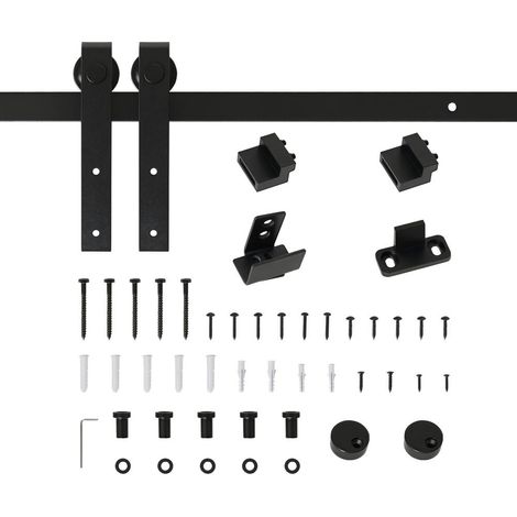 Kit Rail Porte Coulissante 200 cm Acier au Carbone Noir Charge Max 20 kg Quincaillerie pour Dressing Chambre (1/5)