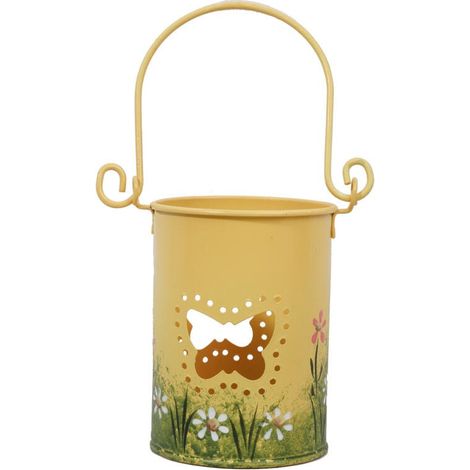 Lanterna decorativa a forma di farfalla gialla per portacandele tealight con supporto per appenderla
