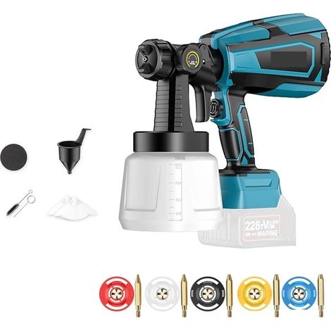 Akkubetriebene elektrische Farbspritzpistole, 1000 ml, Farbspritzgerät für Autolackierung, Möbellackierung, Stahlbeschichtung, Airbrush, 5 kompatible Düsen, batteriebetrieben