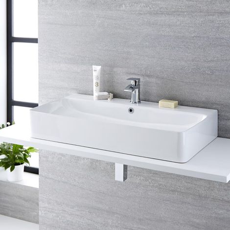 Ensemble Vasque Rectangulaire Suspendue Exton 80 X 41.5CM & Mitigeur Razor