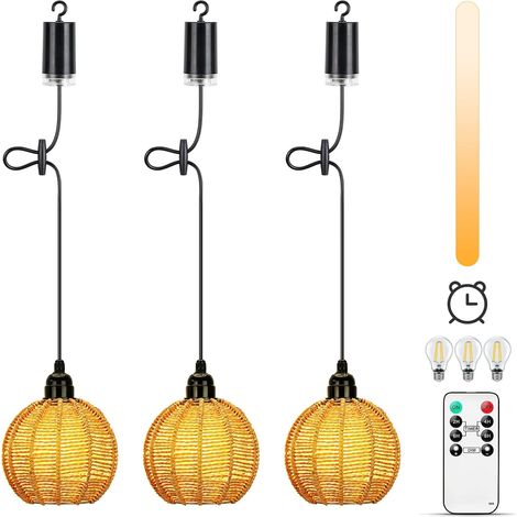Lot De 3 Suspension Luminaire Extérieur Lustre Rotin Dimmable Avec Télécommande Suspension Led Pile Vintage IP65 Pour Jardin, Camping Étanche, Chambre (1/5)