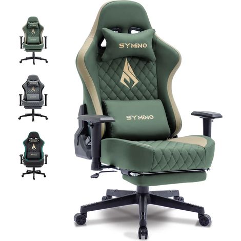 Symino Chaise Gamer Ergonomique - Fauteuil de Bureau avec Repose-Pieds Télescopique, Support Lombaire et Hauteur Réglable - 201kg (Simili Cuir)