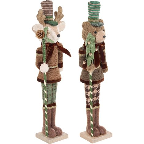 Set di 2 statuette schiaccianoci marroni a forma di orso e renna fatte a mano Alatornio (1/5)