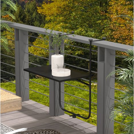 Balkontisch 62x60x85.5 cm, einhängbar, dreifach höhenverstellbar, Stahl, schwarz (1/5)