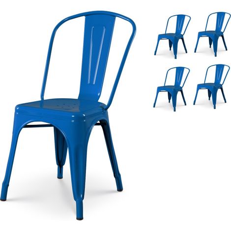 Set di 4 sedie in metallo blu in stile industriale - finitura lucida