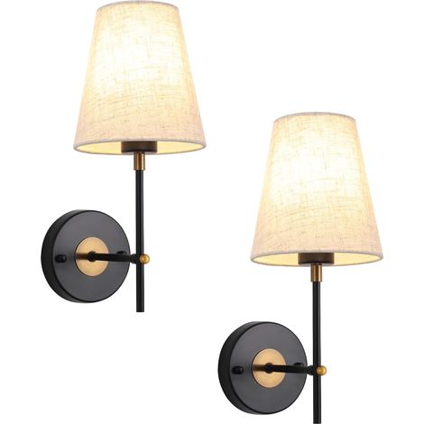 Applique Murale Interieur Vintage Industrial, Lot De 2 Applique Murale Noir Et Doré Chambre , Luminaire Mural Interieur, Sans Ampoules