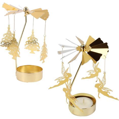 2 Pièces Photophoe, Doé Bougeoi otatif Noel Pote-Bougies à échaud Pote-Bougies otatif Bougeoi Caousel pou Maiage Halloween Annivesaie Noël Décoation Diamète 4,6cm/1,8inch (1/5)