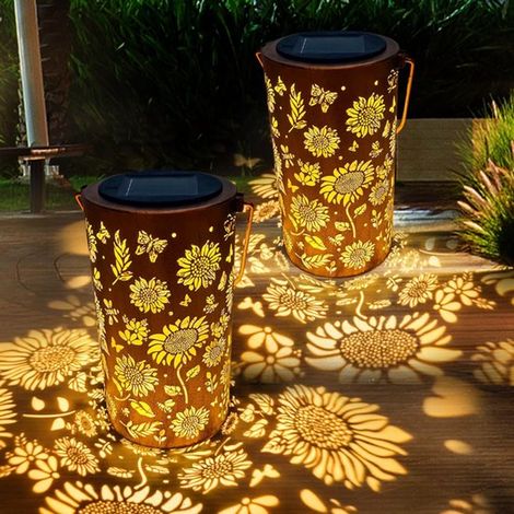 Éclairage solaire de jardin, éclairage solaire de jardin, éclairage solaire de jardin, tournesols ajourés, lanternes en fer forgé, éclairage solaire extérieur (1/5)