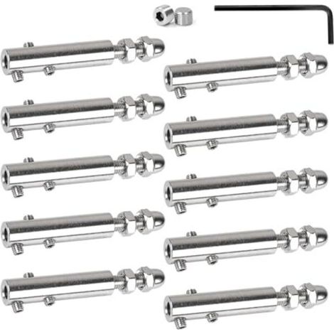 Lot de 10 Serre-câbles 6 mm Tendeur en inox avec tige filetée et clé Allen, Serre-câble en acier inoxydable pour la fixation et la tension des câbles remplissage de garde-corps, balustrades