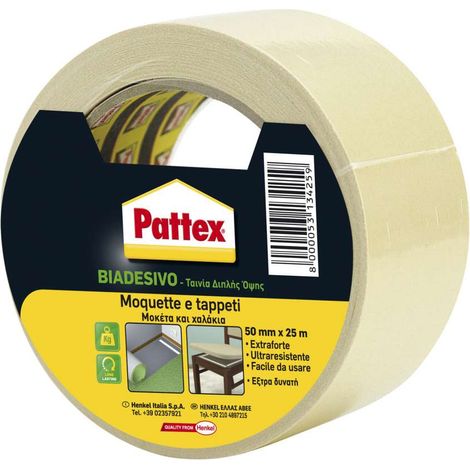 Pattex Nastro Biadesivo, Nastro per Moquettes, Tappeti e Altre Pavimentazioni, Potere Adesivo, 50 mm X 25 m