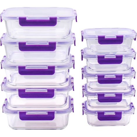 Recipientes de Cristal Para Alimentos - 20 Piezas (10 recipientes y 10 tapas) - Apto para lavavajillas - Microondas y congelador