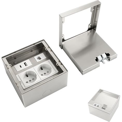 Prise de sol intérieure USB encastrable pour cuisine, encastrable au sol avec 1 connecteur RJ45, prise de sol extérieure pour le sol dans la cuisine, le salon et le bureau (1/5)
