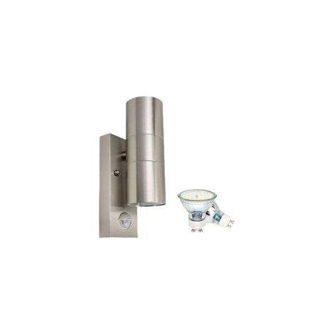 Applique Murale Exterieur, Détecteur de Mouvement acier inoxydable 5W,Luminaire Exterieur LED Moderne GU10 500lm Blanc Chaud 3000K IP44 Étanche 2x GU10 Ampoule (1/4)