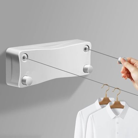 Étendoir à linge rétractable 5,2 m à double ligne, pour balcon et salle de bain, blanc (1/5)