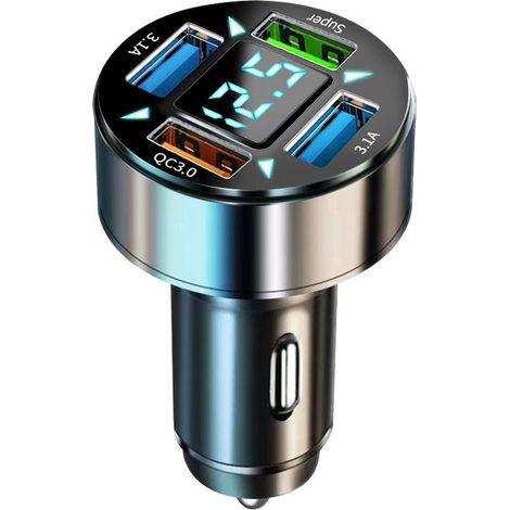 C Transmetteur FM LED bluetooth FM de voiture charge rapide port 4 USB adaptateur bluetooth voiture chargeur voiture allume cigare (1/5)