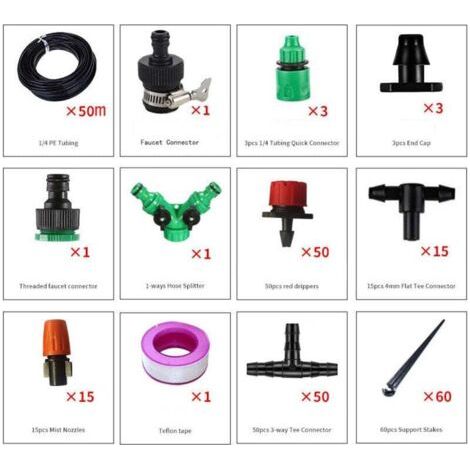 NALOOKAMIC  204 PCS Système d'irrigation goutte à goutte, kit d'irrigation goutte à goutte de 6,35 mm, kit d'équipement d'irrigation automatique pour serre de jardin, parterre de fleurs, terrasse, pel
