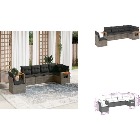 6-tlg. Garten-Sofagarnitur mit Kissen Grau Poly Rattan - Gartenmöbel - Sofasatz - Rattan Möbel - Outdoor Sofa - Lounge Set (1/3)
