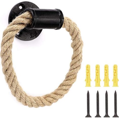 Porte-Serviettes Industriel en Métal Noir Anneau Mural pour Robinet de Salle de Bain Style Rustique et Vintage Accessoire Pratique Cuisine et Salle de Bain Fixation Murale (1/5)