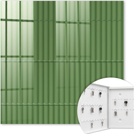Armoire à clés - (30 cm x 30 cm) - Boîte à clés murale - Coffret de rangement pour clés - Couleur blanche - Ouverture vers la gauche - Pour maison et bureau - bambou vert (1/5)